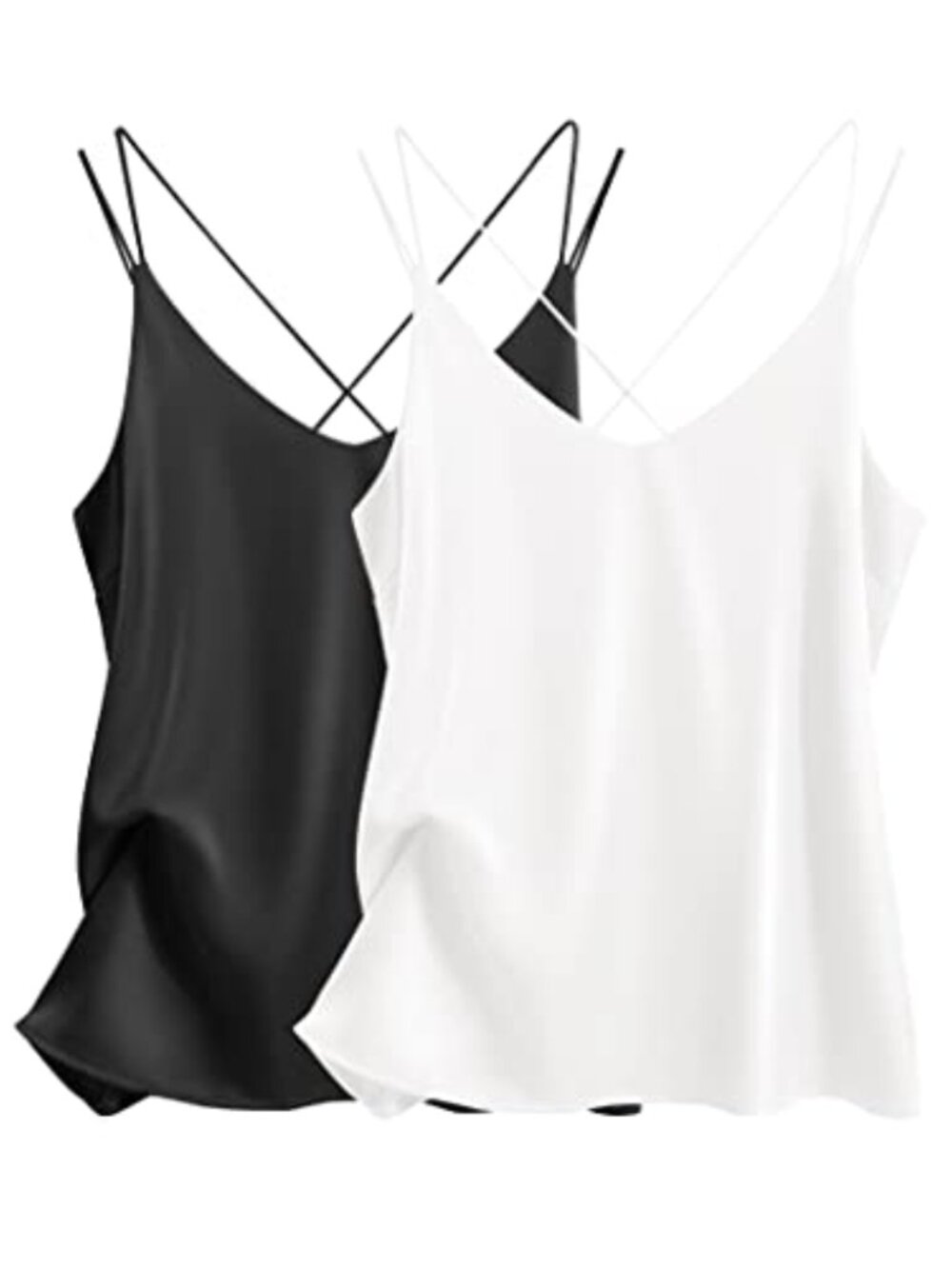 Ekouaer Women's Satin Silk Camisole Tank Top V-Neck Criss Cross Back 2-Pack